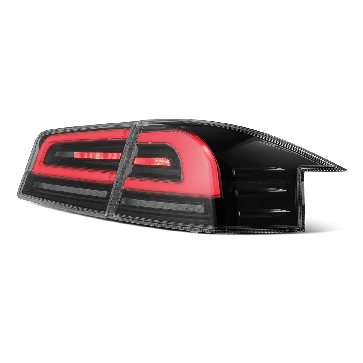 AlphaRex 12-21 Tesla Model S LUXX-Series LED Tail Lights Black-Red (With Black Trunk Center Piece Replacement)