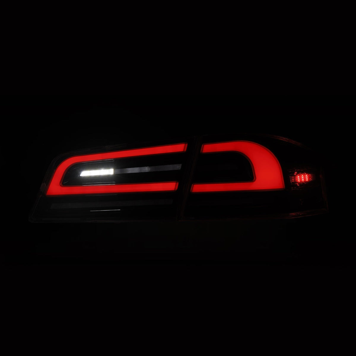 AlphaRex 12-21 Tesla Model S LUXX-Series LED Tail Lights Black-Red (With Black Trunk Center Piece Replacement)