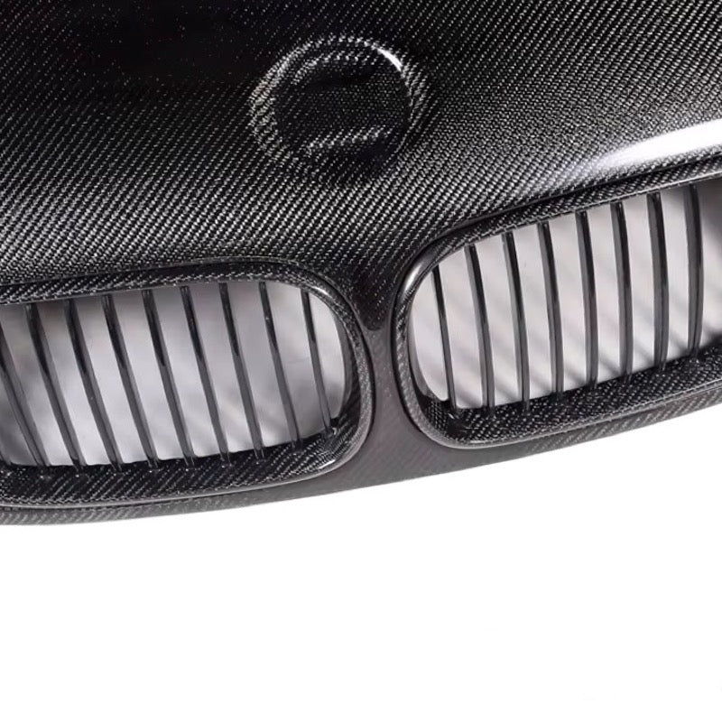 Vero Motorsport BMW 3 Series E46 carbon fibre bonnet, angle view