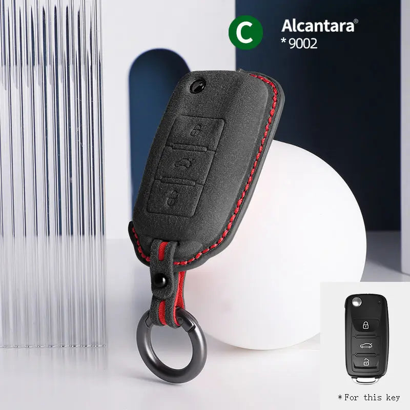 Vero Motorsport Volkswagen Alcantara key cover UDS flip key detail view