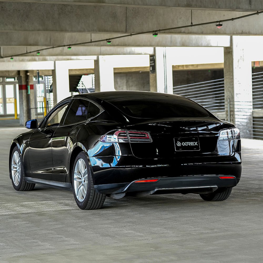 AlphaRex 12-21 Tesla Model S LUXX-Series LED Tail Lights Black-Red (With Black Trunk Center Piece Replacement)