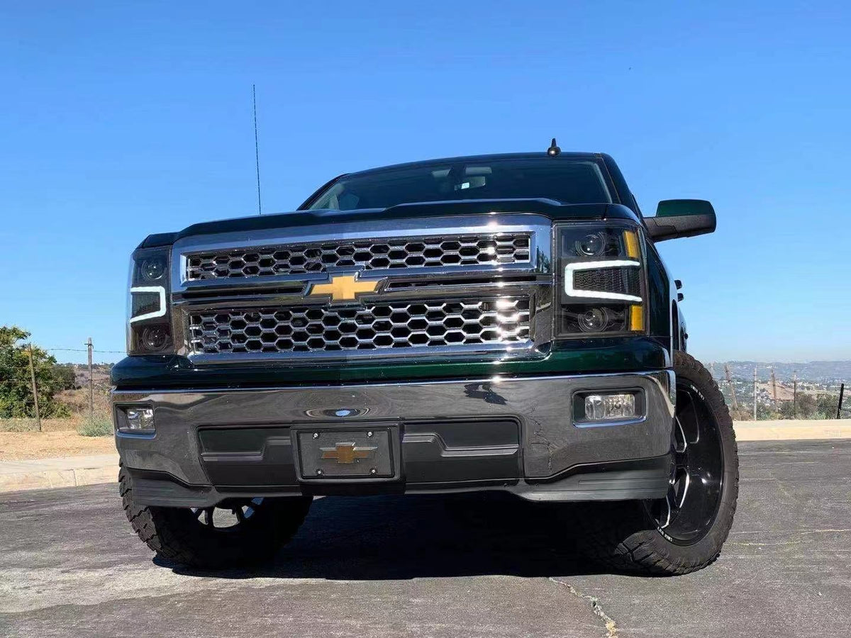 AlphaRex 14-15 Chevrolet Silverado LUXX-Series LED Projector Headlights Black