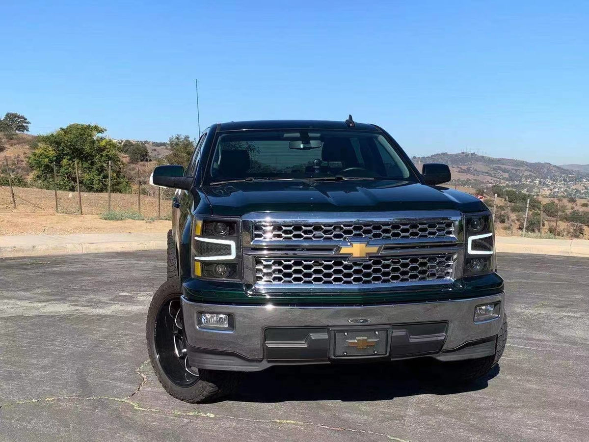 AlphaRex 14-15 Chevrolet Silverado PRO-Series Halogen Projector Headlights Alpha-Black