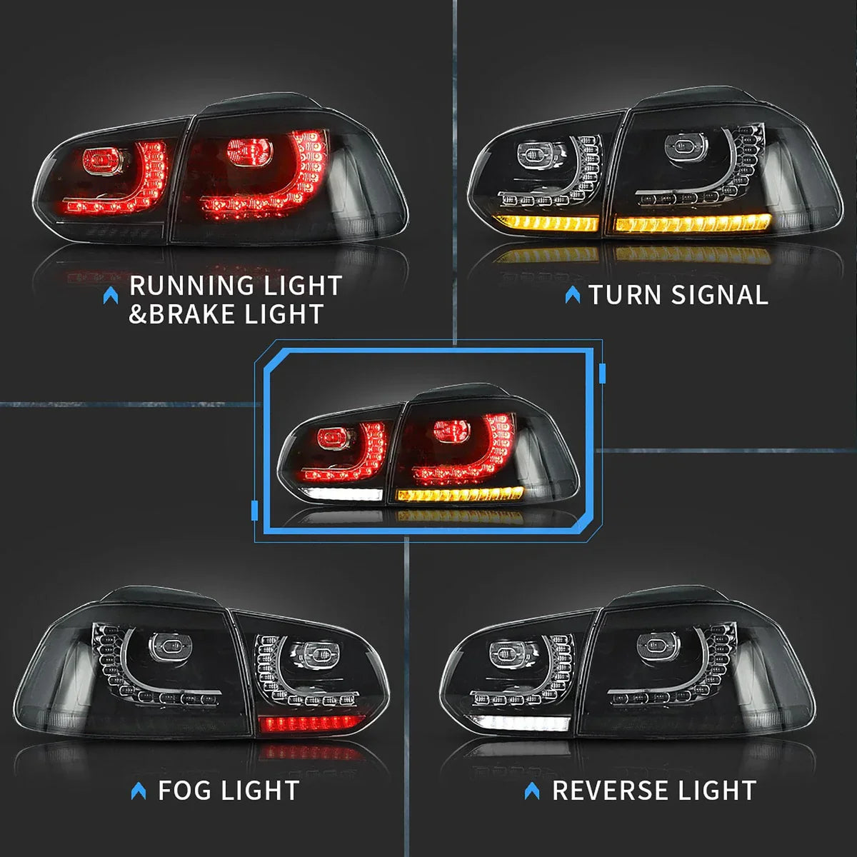 VLAND 2008-2013 VW GOLF MK6R STYLE SEQUENTIAL LED TAIL LIGHTS