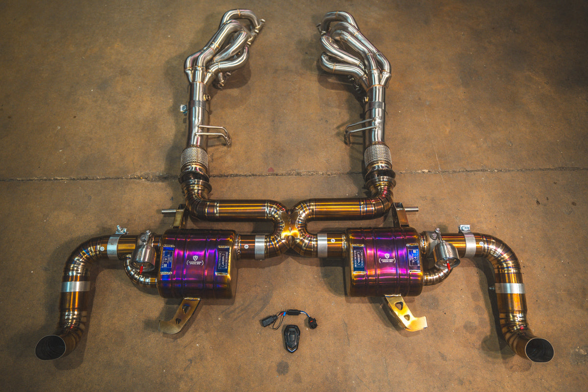 Valvetronic Designs valved exhaust for Audi R8, rear fitment view