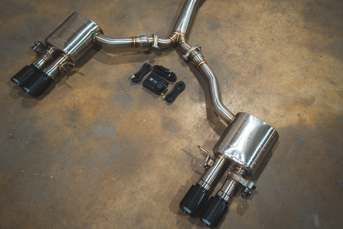 Valvetronic Designs valved exhaust for Audi B9 S4 S5, rear fitment view